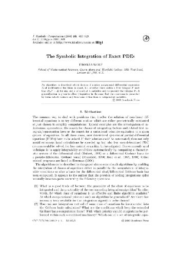Обложка книги Symbolic integration of exact PDEs. JSC 2000