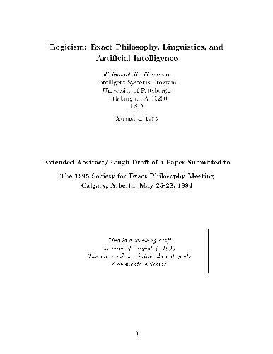 Обложка книги Logicism: Exact Philosophy, Linguistics and Artificial Intelligence
