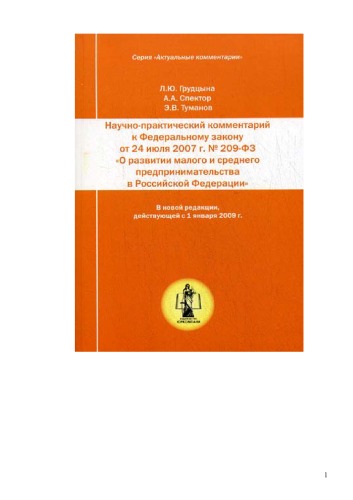 Обложка книги Научно - практический комментарий к Федеральному закону от 24 июля 2007 г. № 209 - ФЗ О развитии малого и среднего предпринимательства в РФ