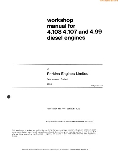 Обложка книги Руководство по обслуживанию двигателей PERKINS 4.107/4.108/4.99