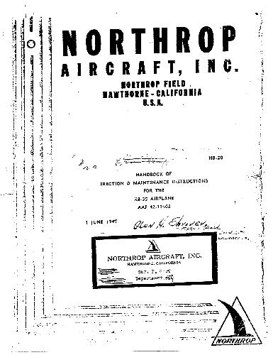 Обложка книги Northrop. Handbook of erection and maintenance instructions for the XB-35 airplane