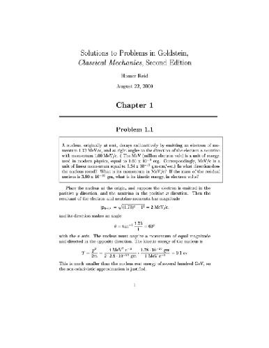 Обложка книги Solutions to problems in Goldstein's Classical mechanics