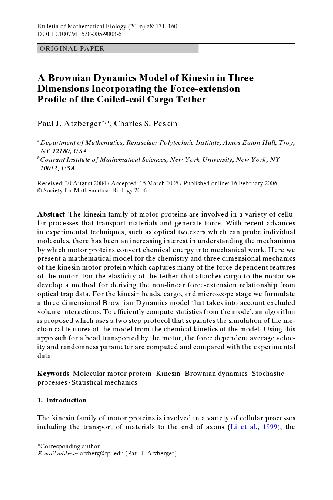 Обложка книги A Brownian Dynamics Model of Kinesin in Three Dimensions Incorporating the Force-Extension Profile of the Coiled-Coil Cargo Tether