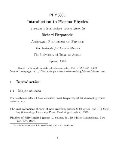 Обложка книги Intro to plasma physics