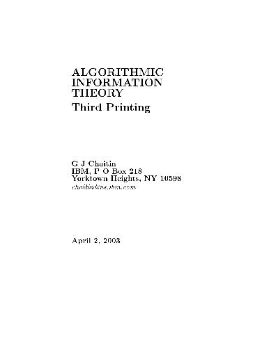 Обложка книги Algorithmic Information Theory