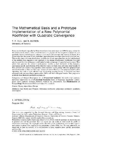 Обложка книги Prototype of polynomial rootfinder with (not really) quadratic convergence (TOMS1996)