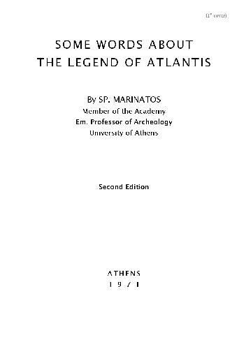 Обложка книги Spyridon Marinatos Some Words About the Legend of Atlantis
