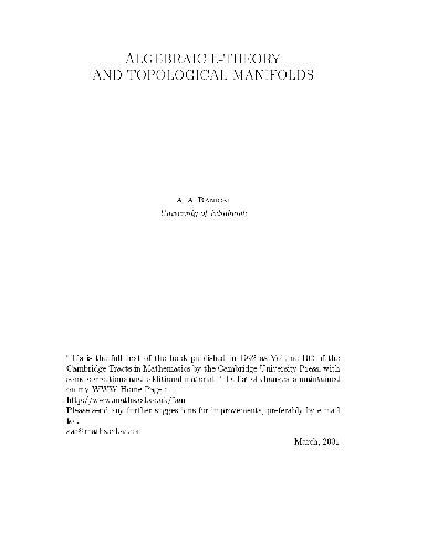 Обложка книги Algebraic L theory and topological manifolds