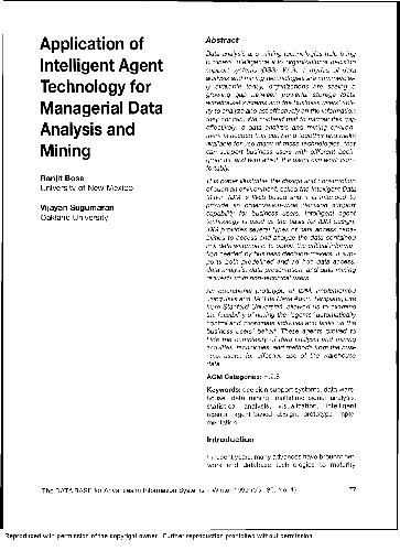 Обложка книги Application of Intelligent Agent Technology for Managerial Data Analysis and Mining