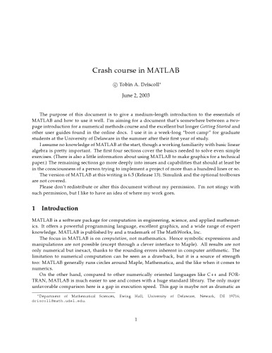 Обложка книги Crash course in Matlab