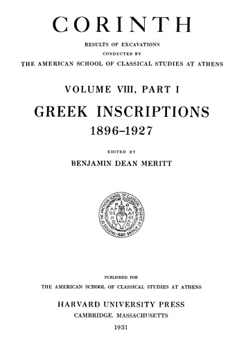Обложка книги Greek Inscriptions, 1896-1927 (Corinth)