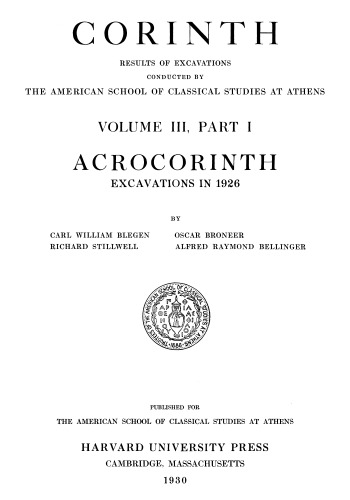 Обложка книги Acrocorinth: Excavations in 1926