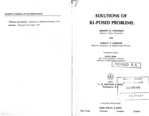 Обложка книги Solutions of Ill Posed Problems (Scripta series in mathematics)