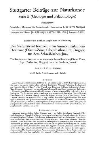 Обложка книги Der hochstetteri-Horizont - ein Ammonitenfaunen-Horizont (Discus-Zone, Ober-Bathonium, Dogger) aus dem Schwäbischen Jura