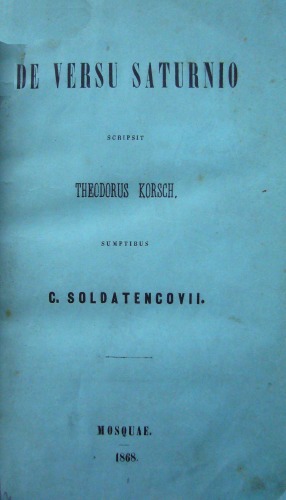 Обложка книги de versu saturnio