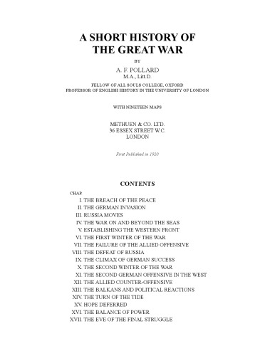 Обложка книги A short history of the great war,