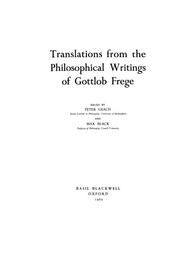 Обложка книги Translations from the Philosophical Writings of Gottlob Frege