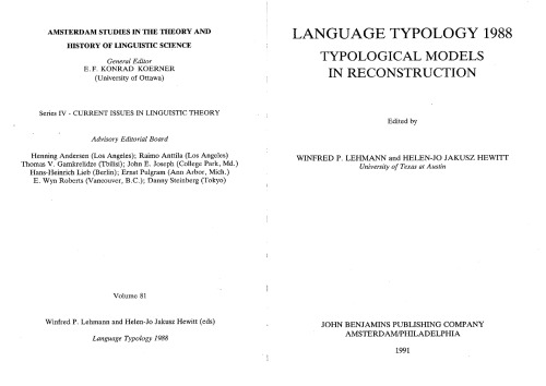Обложка книги Typological Models in Reconstruction (Amsterdam Studies in the Theory &amp; History of Linguistic Science, Series IV: Current Issues in Linguistic Theory)