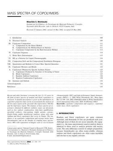 Обложка книги Mass Spectra of Copolymers: article from Mass Spectrometry Reviews, 2002, 21, 108–144