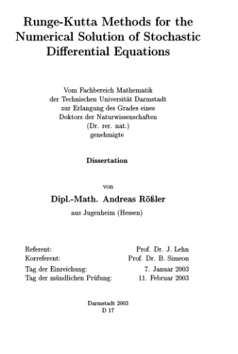 Обложка книги Runge-Kutta Methods for the Numerical Solution of Stochastic Differential Equations (Berichte Aus Der Mathematik)