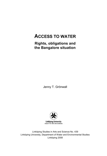 Обложка книги Access to water : rights, obligations and the Bangalore situation