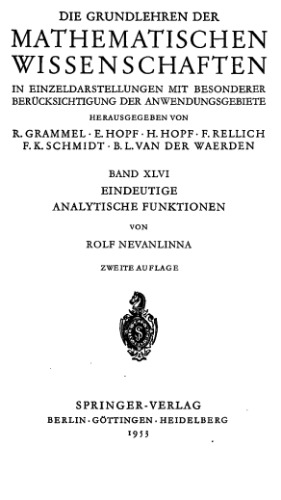 Обложка книги Eindeutige Analytische Funktionen 2ND Edition