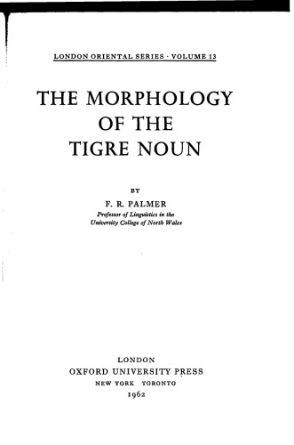 Обложка книги The Morphology of the Tigre Noun