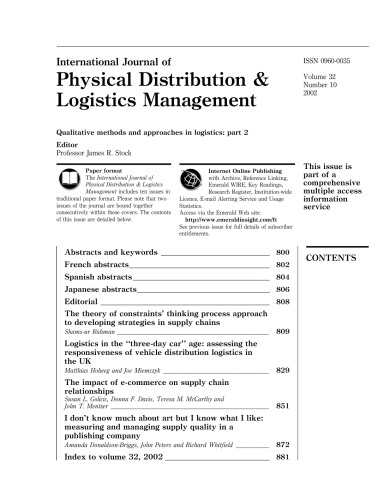 Обложка книги International Journal of Physical Distribution &amp; Logistics Management - Vol. 32 No. 10, 2002 : Qualitative methods and approaches in logistics part 2