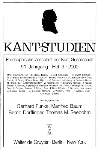 Обложка книги Kant-Studien Philosophische Zeitschrift der Kant-Gesellschaft, 91. Jahrgang, Heft 3, 2000