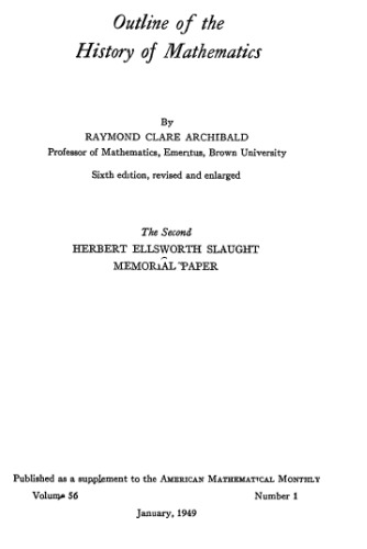 Обложка книги Outline of the history of mathematics (Herbert Ellsworth Slaught memorial paper)
