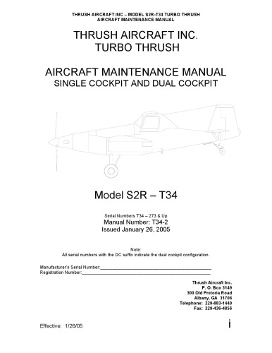 Обложка книги S2R-T34 Turbo Thrush. Aircraft Maintenance Manual. Single Cockpit and Dual Cockpit