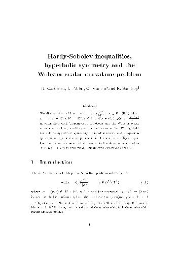 Обложка книги Hardy-Sobolev inequalities, hyperbolic symmetry and the Webster scalar curvature problem