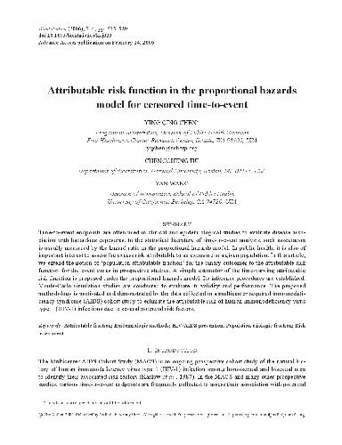Обложка книги Attributable risk function in the proportional hazards model for censored time-to-event