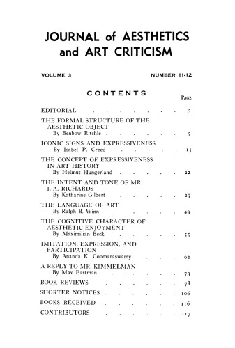 Обложка книги The Journal of Aesthetics and Art Criticism, Vol. 3, No. 11-12 (1945)