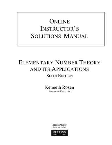 Обложка книги Instructor's Solutions Manual for Elementary Number Theory and Its Applications, 6th Ed.