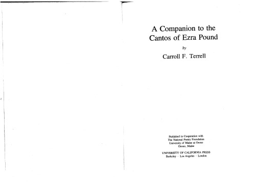 Обложка книги A Companion to The Cantos of Ezra Pound: Vol. I (Cantos 1-71)
