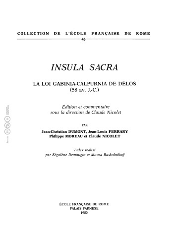 Обложка книги Insula Sacra : La loi Gabinia-Calpurnia de Délos (58 av. J.C)