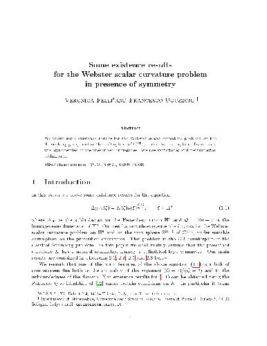Обложка книги Some existence results for the webster scalar curvature problem in presence of symmetry