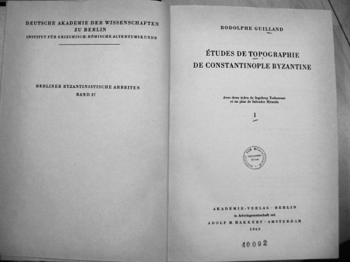 Обложка книги Études de topographie de Constantinople byzantine, Tome I