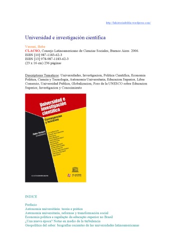 Обложка книги Universidad E Investigacion Cientifica: Convergencias y Tensiones