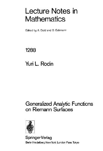 Обложка книги Generalized Analytic Functions On Riemann Surfaces