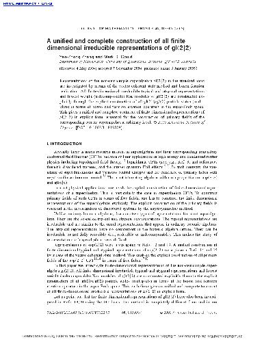 Обложка книги A unified and complete construction of all finite dimensional irreducible representations of gl(2 ¦ 2)