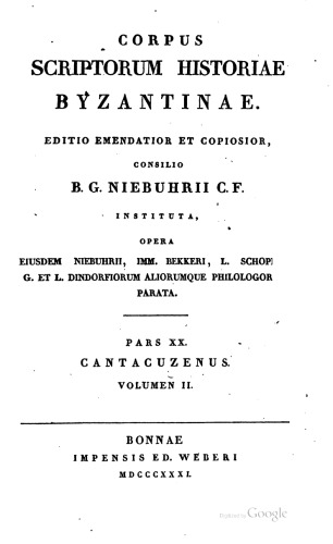 Обложка книги Ioannis Cantacuzeni eximperatoris Historiarum libri IV: graece et latine, Volume 2