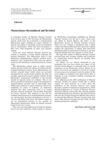 Обложка книги Manual Therapy Journal - Volume 8, Issue 3, Pages 129-192 (August 2003)