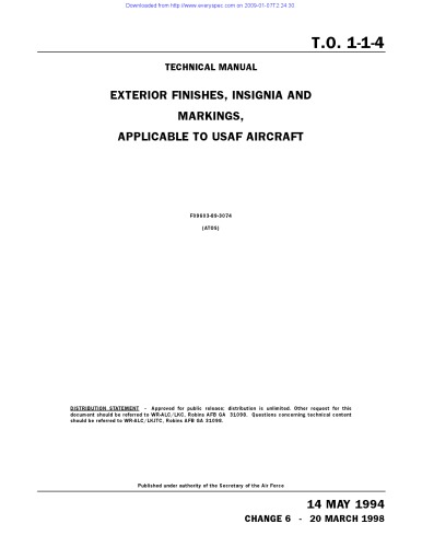 Обложка книги TO 1-1-4 Technical manual exterior finishes, insignia and markings, applicable to usaf aircraft