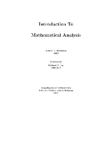 Обложка книги Introduction to mathematical analysis