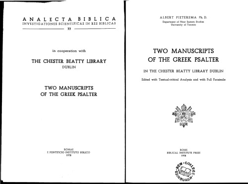 Обложка книги Two manuscripts of the Greek psalter in the Chester Beatty Library, Dublin (Anelecta biblica)  