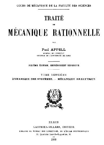 Обложка книги Traite de mecanique rationnelle, tome 2