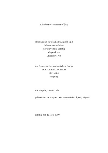 Обложка книги A reference grammar of Oko: A West Benue-Congo language of North-Central Nigeria  