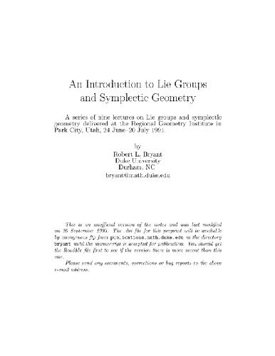 Обложка книги Introduction to Lie groups and symplectic geometry (1993 lectures)